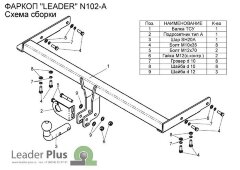 Фаркоп Leader Plus N102-A Nissan X-Trail (T30) 2001-2007. Необходим вырез в бампере. Нагрузки 1500/75 кг.