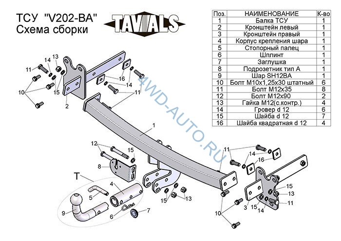 Фаркоп «TAVIALS» для VOLVO  XC  70 универсал с 2007 г.в. (с быстросъемным шаром)