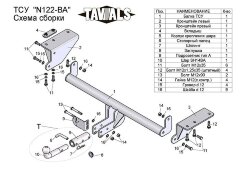 Фаркоп «TAVIALS» N122-BA для NISSAN X-TRAIL  (T32) с 2014 г.в. (с быстросъемным шаром). Без выреза бампера. Нагрузки 1500/75 кг. Электрика в комплекте