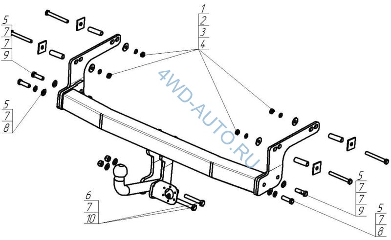 Фаркоп Motodor 91710-A на Renault Duster с 2015 г/в оцинкованный шар, нагрузки 1500/75 кг