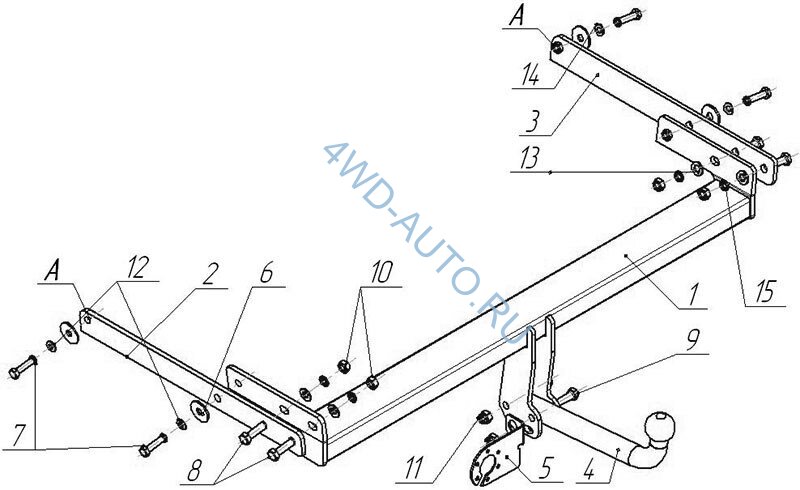 Фаркоп Avtos FD 22 для FORD Kuga 2008-2013. Без подрезки бампера. Тип шара: A. Нагрузки: 1500/75 кг. Электрика в комплекте.