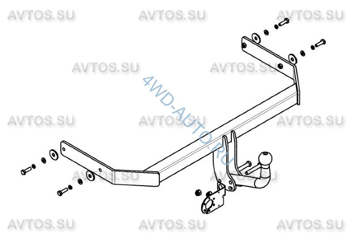 Фаркоп Avtos VW 27 для Volkswagen Polo V хетчбек 2009-. Требуется подрезка бампера. Тип шара: A. Нагрузки: 1000/75 кг