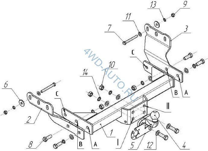 Фаркоп Avtos FD 26 для Ford Transit фургон 2000-2014. Без подрезки бампера. Тип шара: F. Нагрузки: 2000/100 кг.