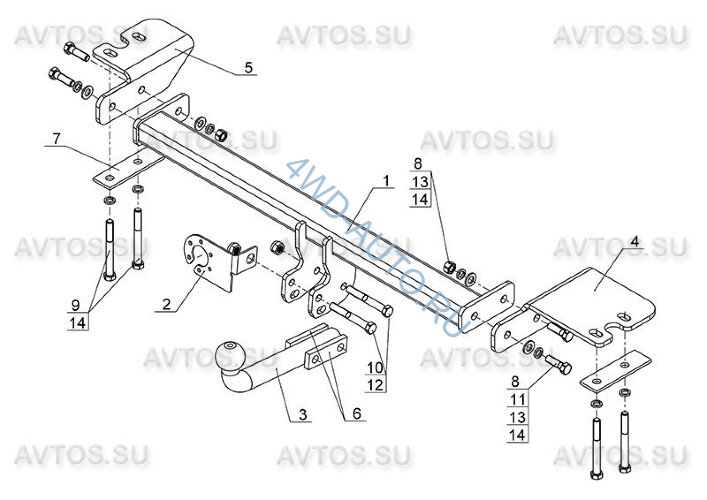 Фаркоп Avtos SY 012 для SSANG  YONG Stavic 2013- кросовер.