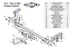 Фаркоп «TAVIALS» M112-BA для MITSUBISHI LANSER X седан с 2007 -2012 (с быстросъемным шаром). Без выреза бампера. Тип шара: C . Нагрузки 1200/75 кг