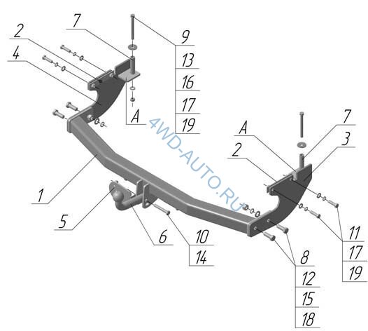 Фаркоп Avtos GW 03 для GREAT  WALL Hover 2005-2010 / Safe Suv 2006-2010г без подрезки бампера. Тип шара: A. Нагрузки: 1200/75 кг