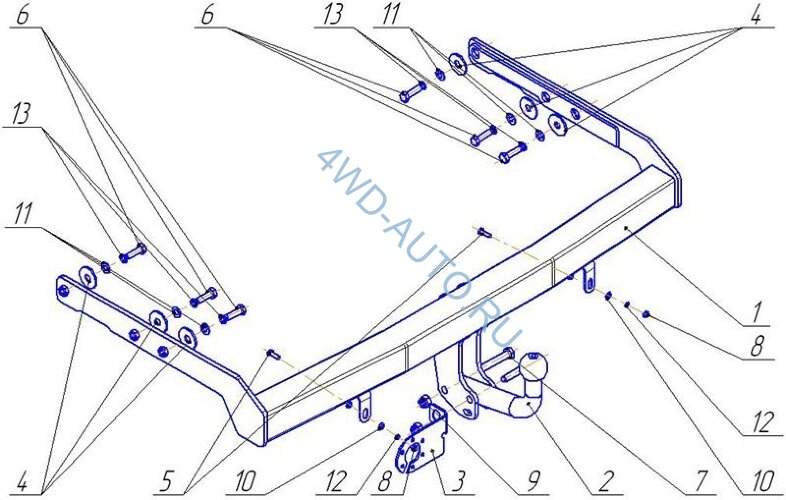 Фаркоп Avtos VW 22 на Volkswagen Sharan с 2000 по 2010 г/в