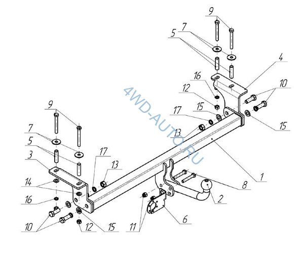 Фаркоп Avtos NS 13 для NISSAN Qashqai 2007-2014 / Qashqai+2 2010-2014 хетчбек (5д). Требуется подрезка бампера. Тип шара: A. Нагрузки: 1200/75 кг.